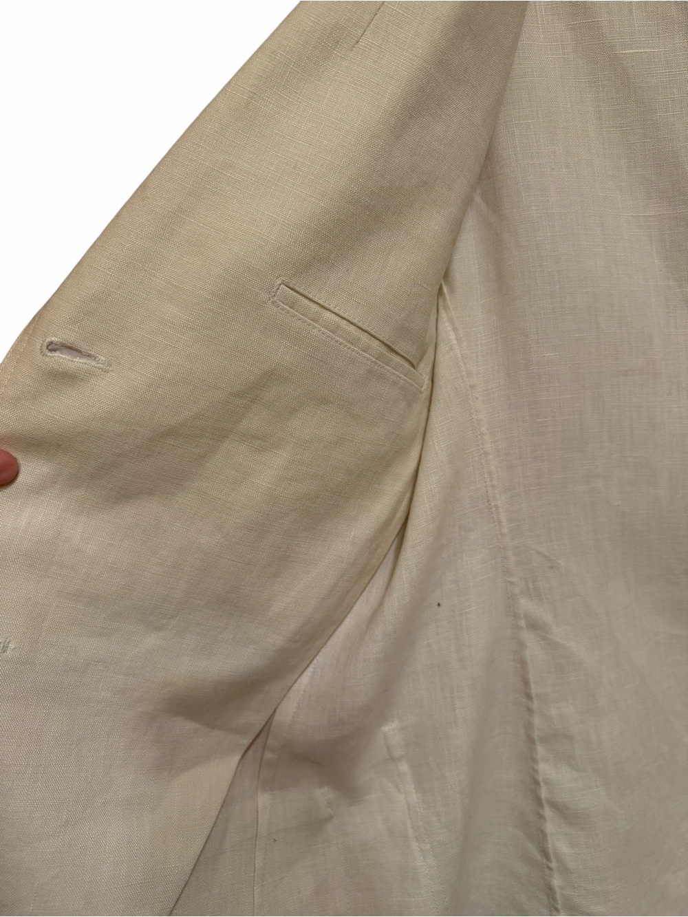 J. Peterman Ivory Linen Blazer Safari Patch Pocket Jacket Size 10 - Picture 7 of 13